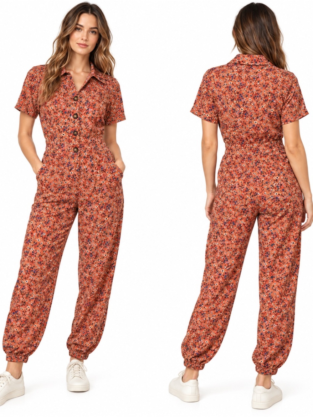 New Saint Geraldine Floral Corduroy Utility Jumpsuit Size Small